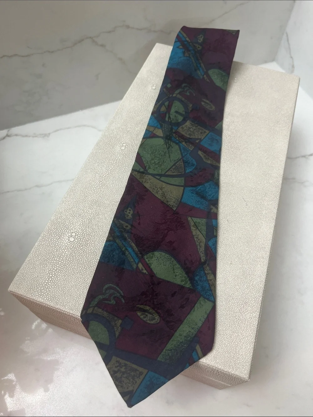 Men's Burgundy Green and Blue Silk Tie